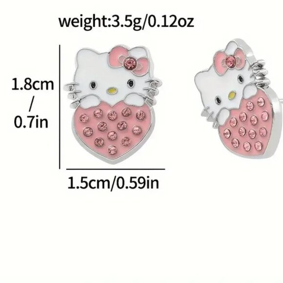 Earrings Hello Kitty Rhinestone Sanrio Heart Studs Silver Cute Emo Scene Trendy - Picture 4 of 4